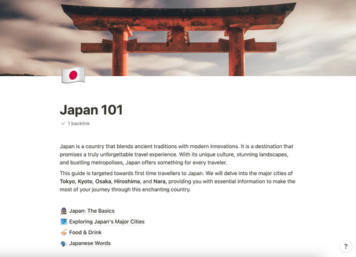 Japan Planning Guide - Japan 101 page