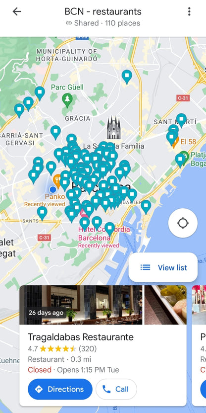 Barcelona Restaurants - Google Maps List