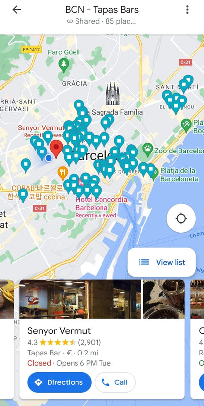 Barcelona Tapas Bars - Google Maps List